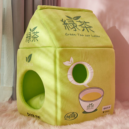 Foldable Cute Pet Cat Bed House With Cushion Milk Box Cat