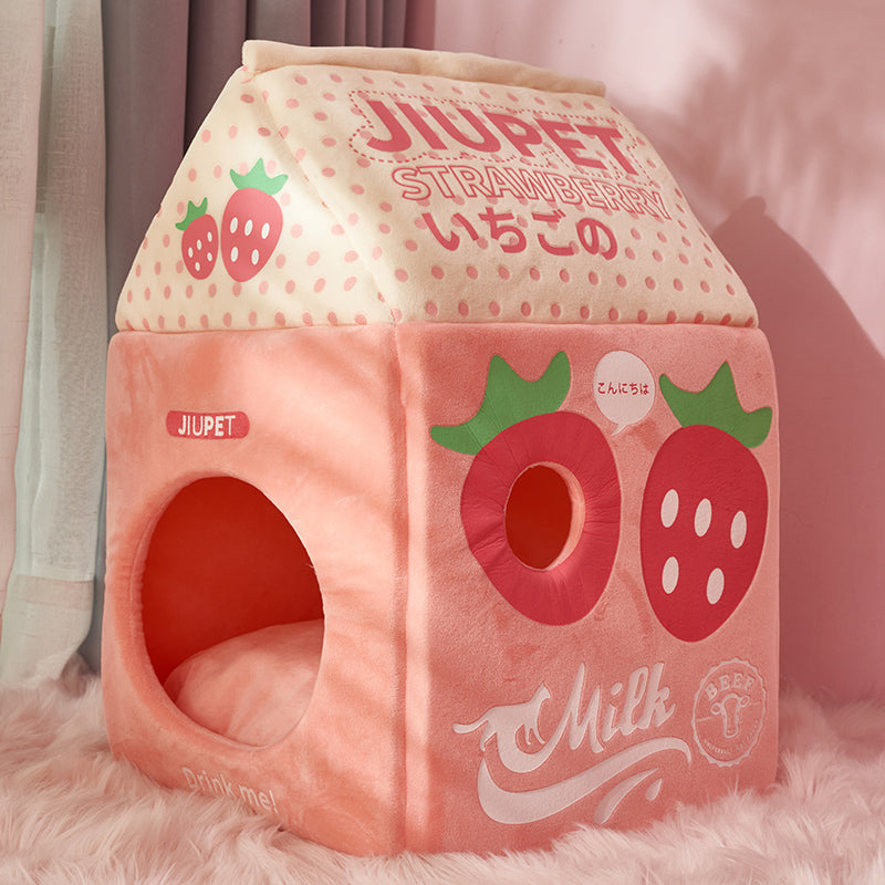 Foldable Cute Pet Cat Bed House With Cushion Milk Box Cat