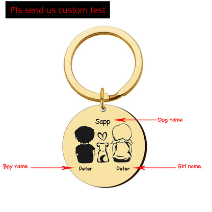 Personalized Round Family Pet Dog Name Keychain